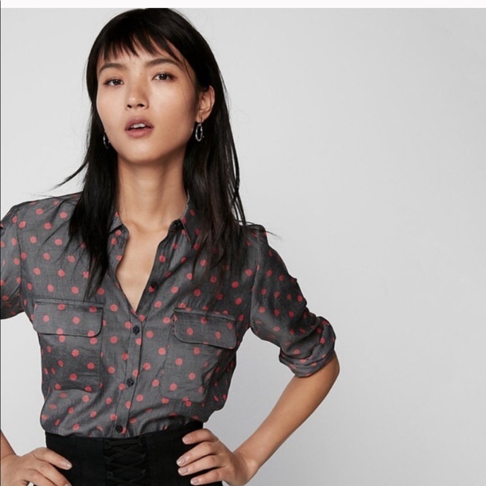 Express The City Shirt - Grey and Red Polka Dot